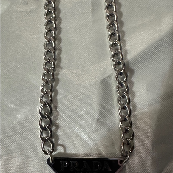 New Authentic silver with black Prada logo tag - necklace. (18in.ext. to 20in.) - Picture 7 of 7